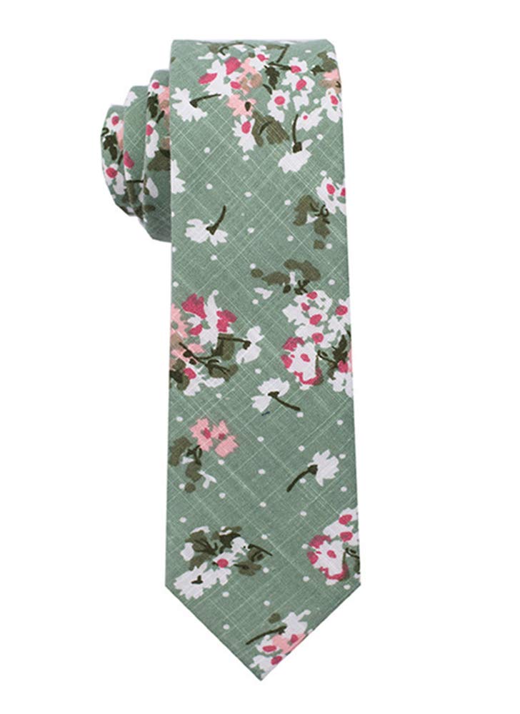 Kebocis Mens Cotton Skinny Necktie Thin Tie for Men, Green - Image 1